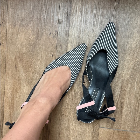 Zara Black and Pink Striped Kitten Heels - Picture 2 of 7